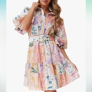 Floral Multicolor Belted Dress